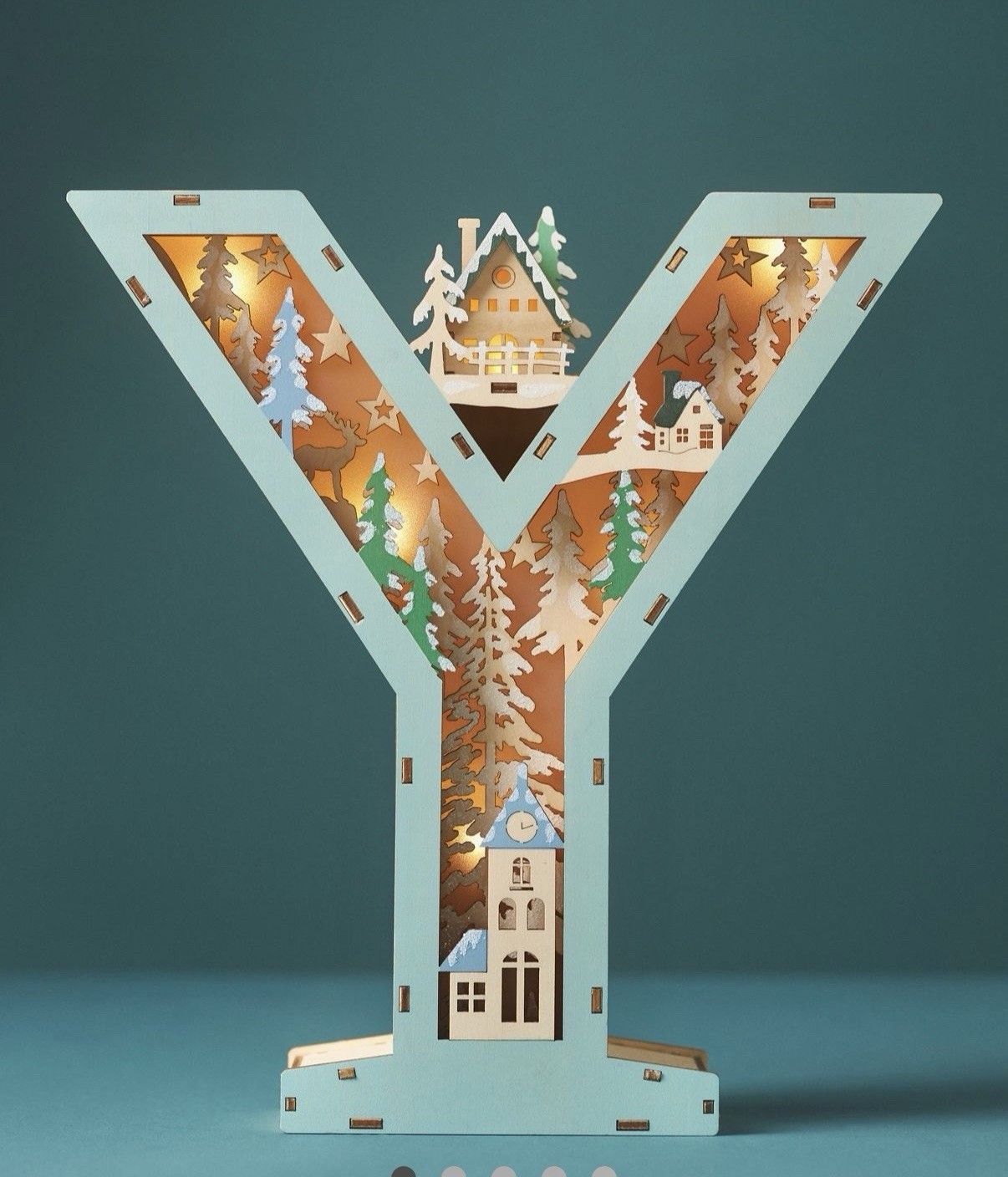 NEW ANTHROPOLOGIE MONOGRAM WONDERLAND SCENE  LETTER Y XMAS HOLIDAY BATTERY LIGHT