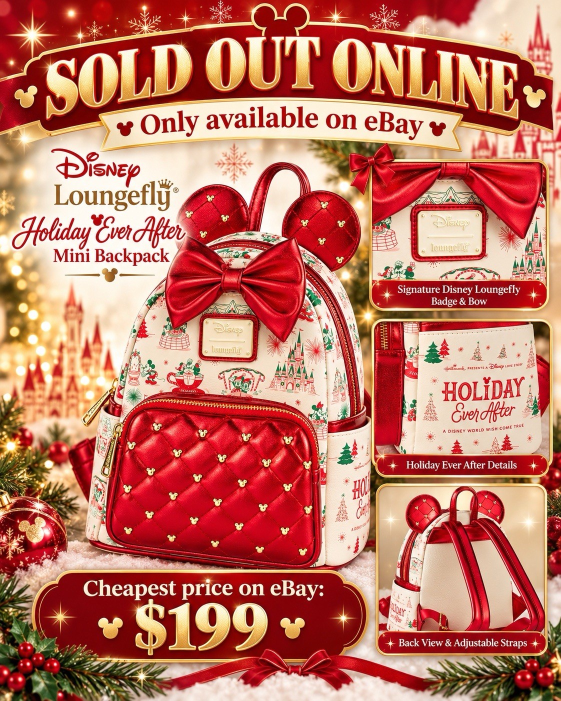 Hallmark Loungefly Disney Holiday Ever After Minnie Mouse Mini Backpack Hallmark Loungefly Disney Holiday Ever After Minnie Mouse Mini Backpack