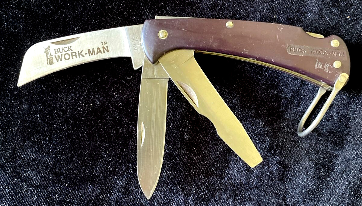 Vintage Buck 813 Workman Folding Knife Deep Purple Made in the USA STURDY