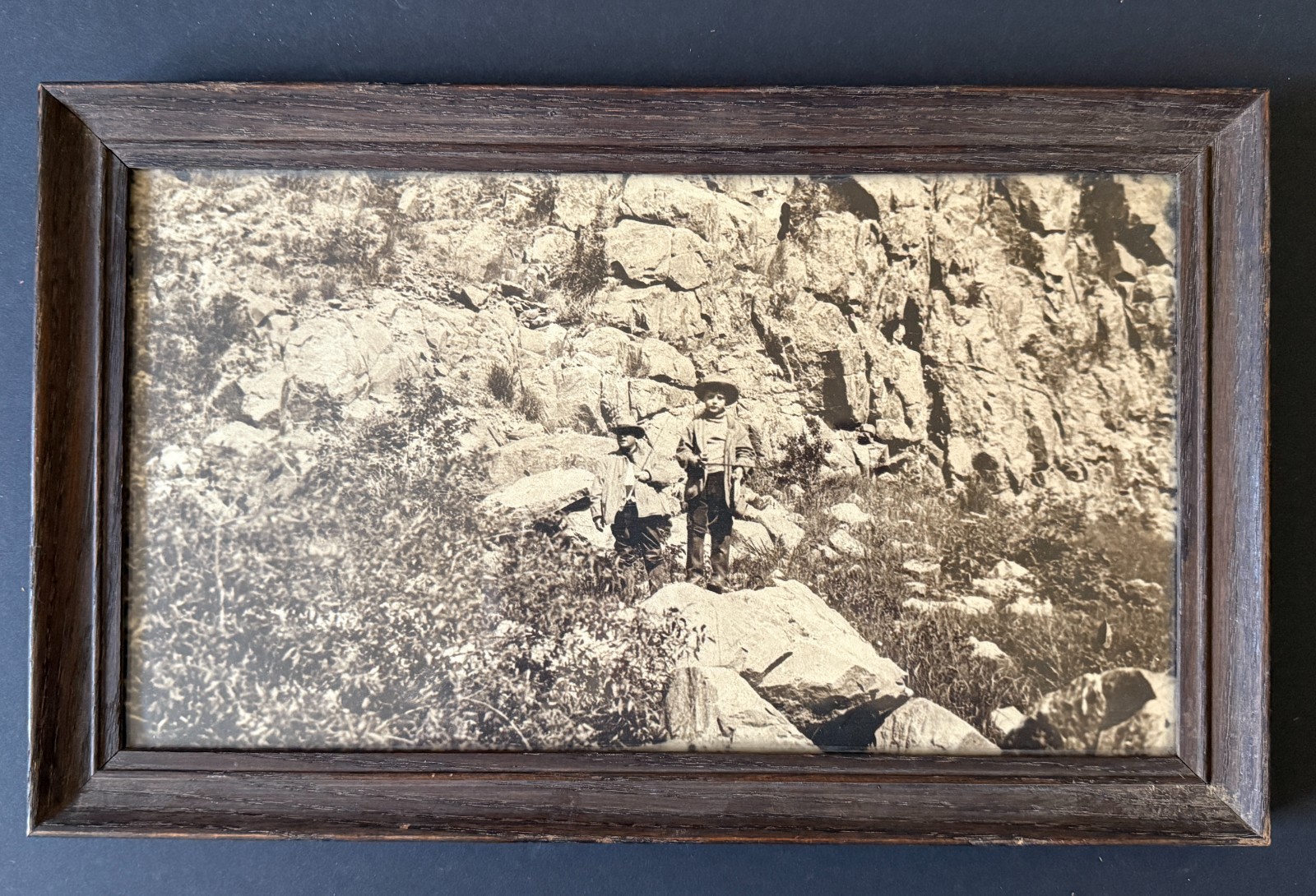 Antique Western Photo Framed Boys Cowboy Landscape Omaha 14.75x9 inches