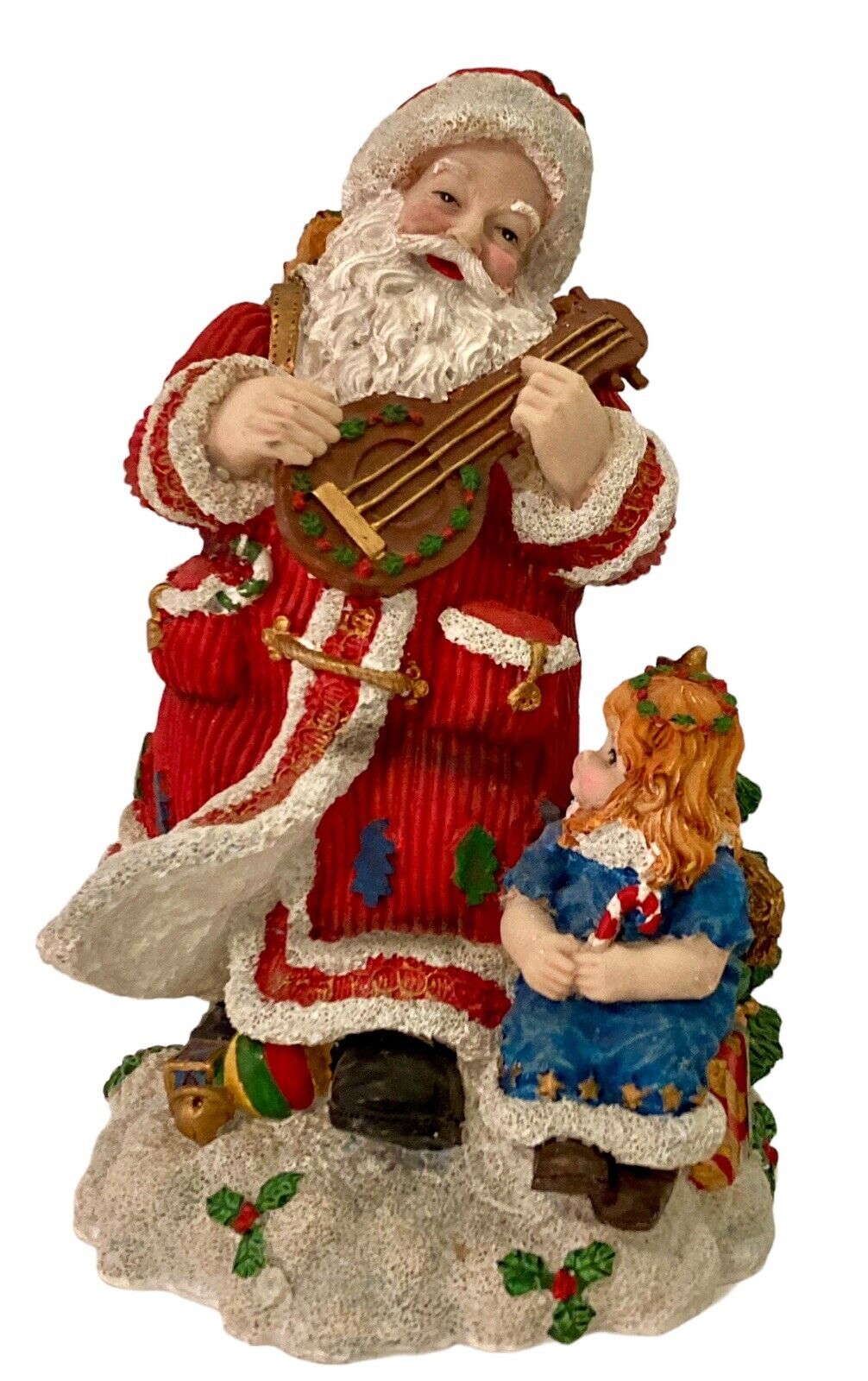 Large Vintage Resin Santa Claus and Child Figure St Nick with Toy Sack Figurine