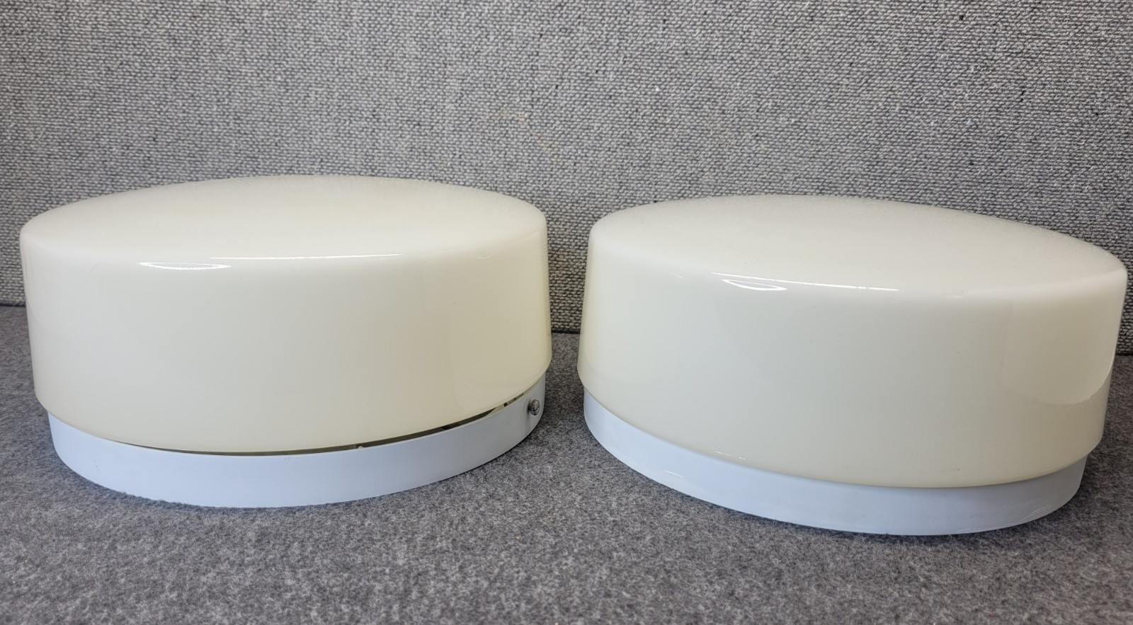 Lot 2 Vtg MCM Prescolite Metal Milk Glass Flush Mount Drum Ceiling Light 12\