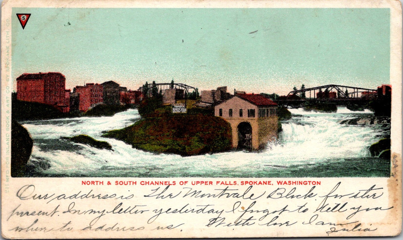 North & South Channels of Upper Falls Spokane WA 1906 Vintage Postcard TPX2