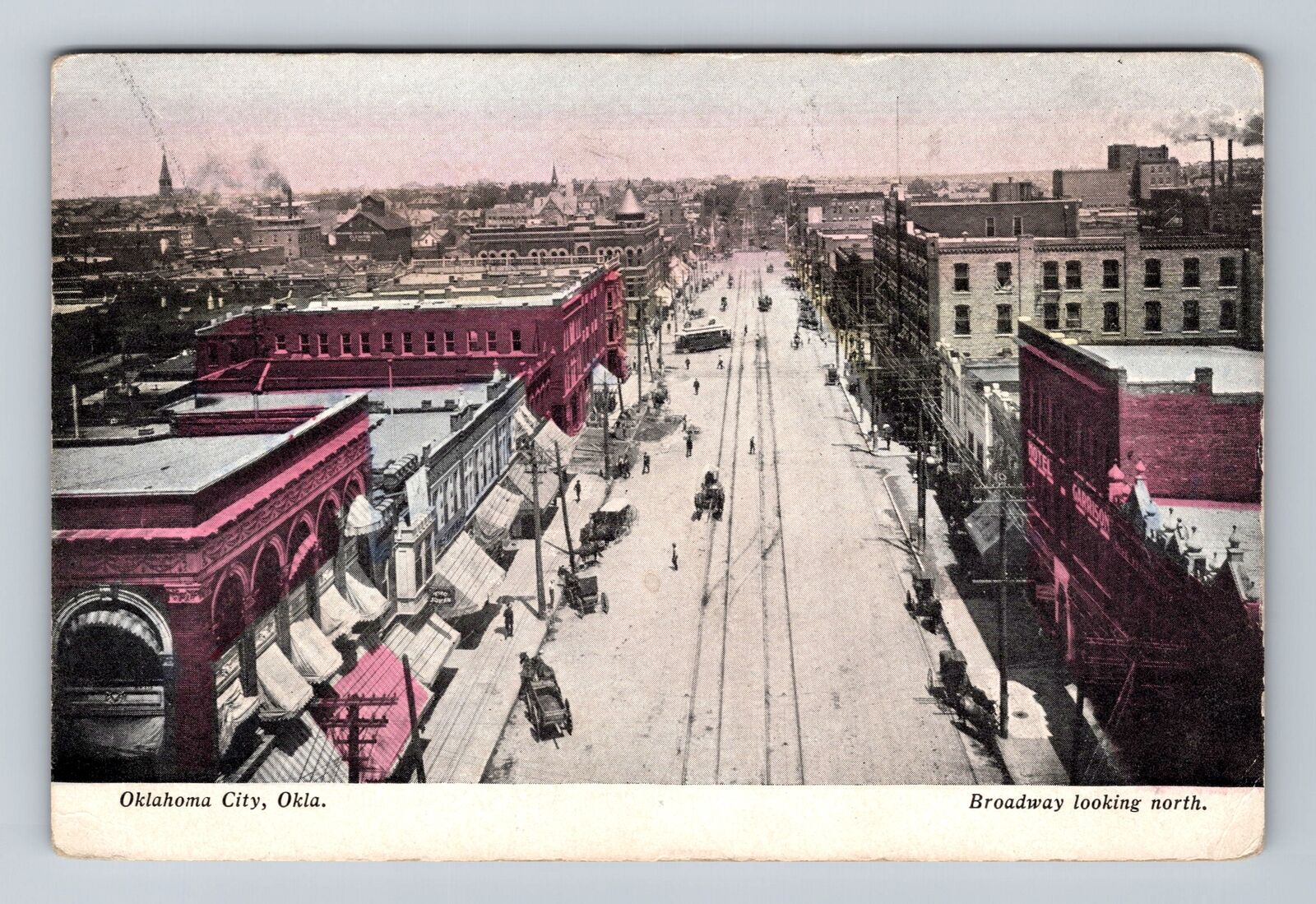 Oklahoma City OK-Oklahoma, Aerial Broadway Looking North Vintage c1908 Postcard