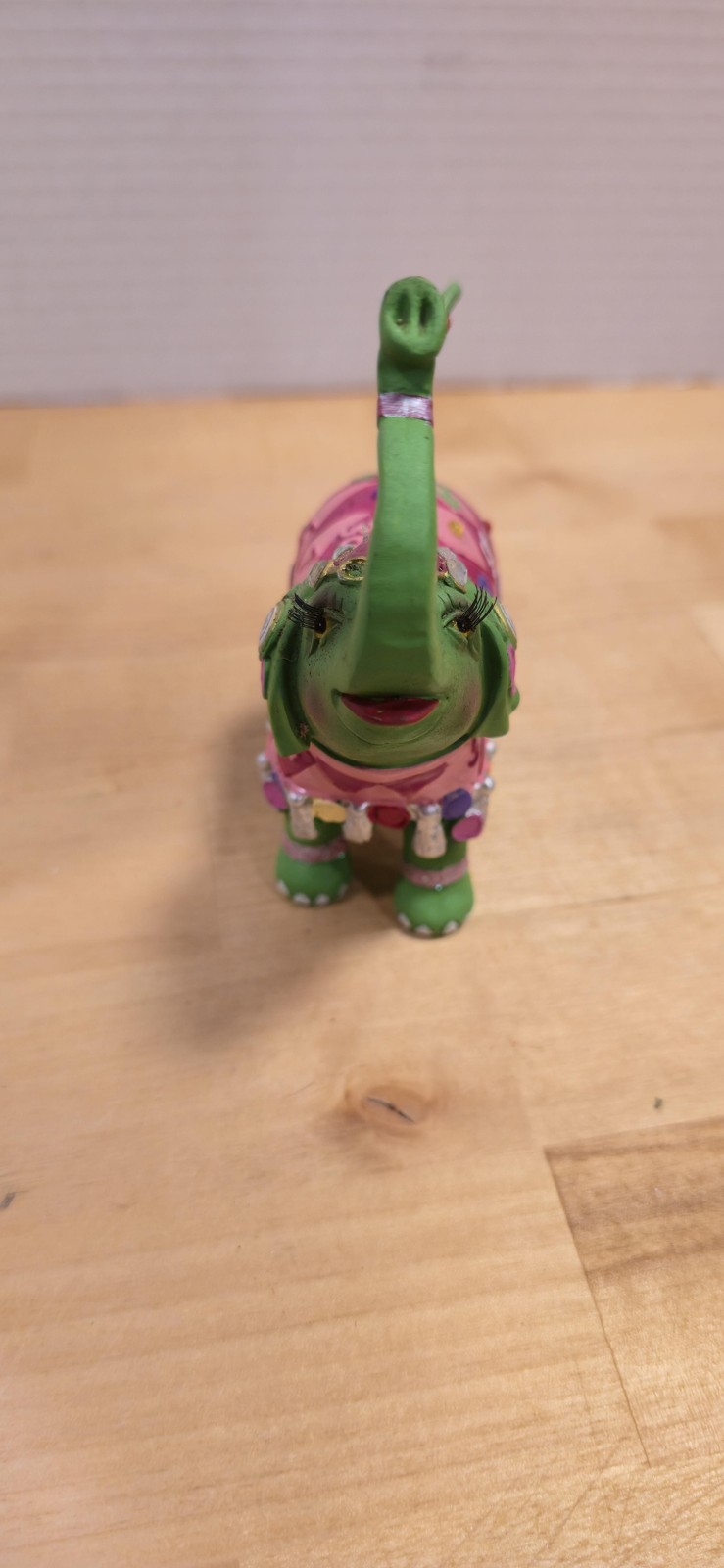 Resin Elephant Figurine Green Pink Jeweled Costume Numbered Circus Decor Statue