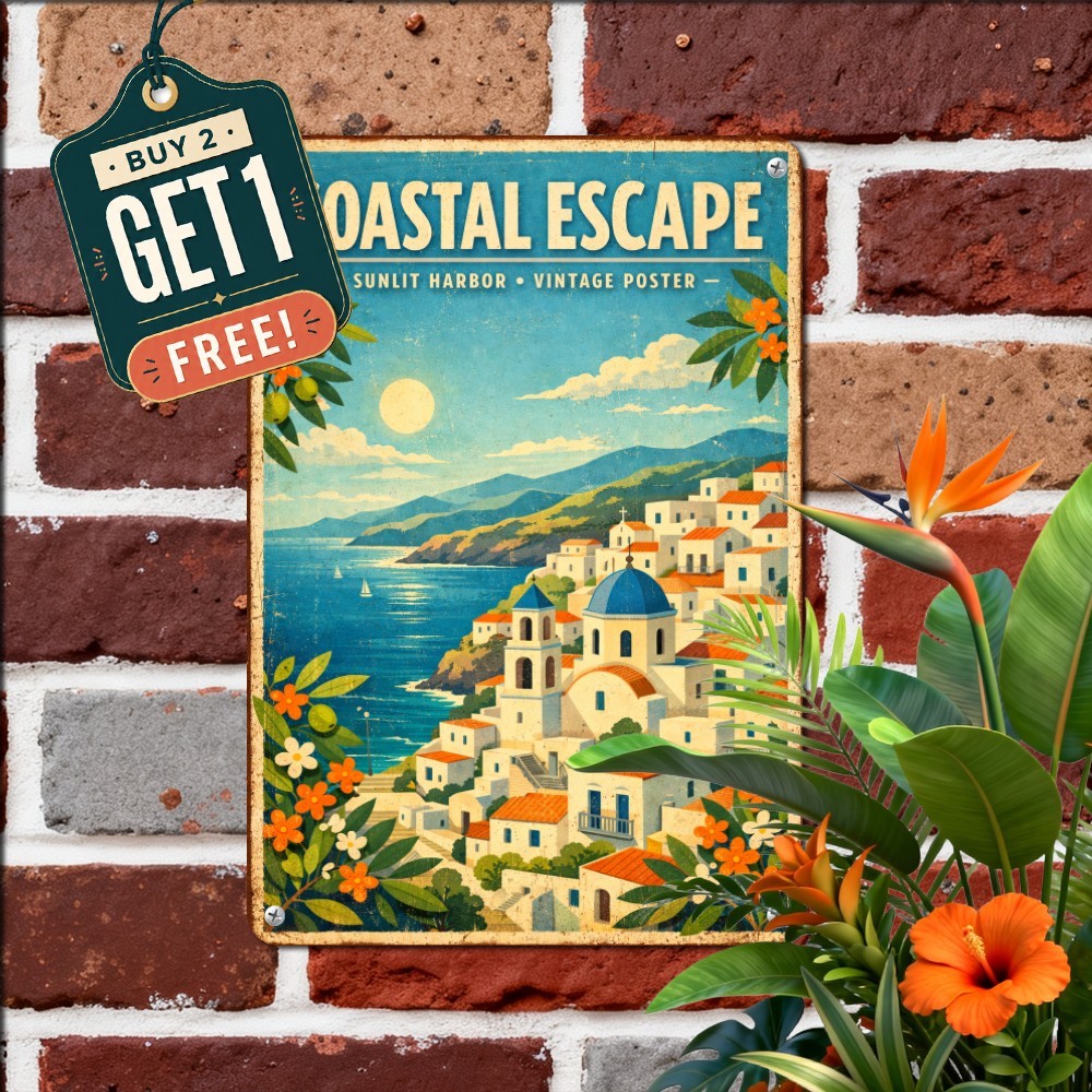 Vintage Amalfi Coast Italy Summer Holiday Travel Poster Metal Tin Sign 8x12