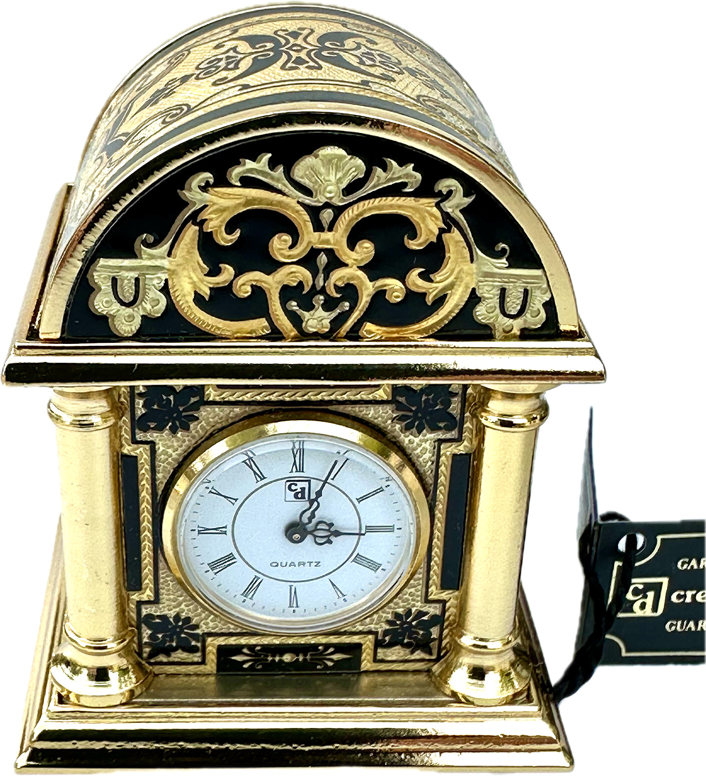 Miniature Mental Carriage Clock 24K Gold Trim Credan, S.A Toledo Spain BRAND NEW