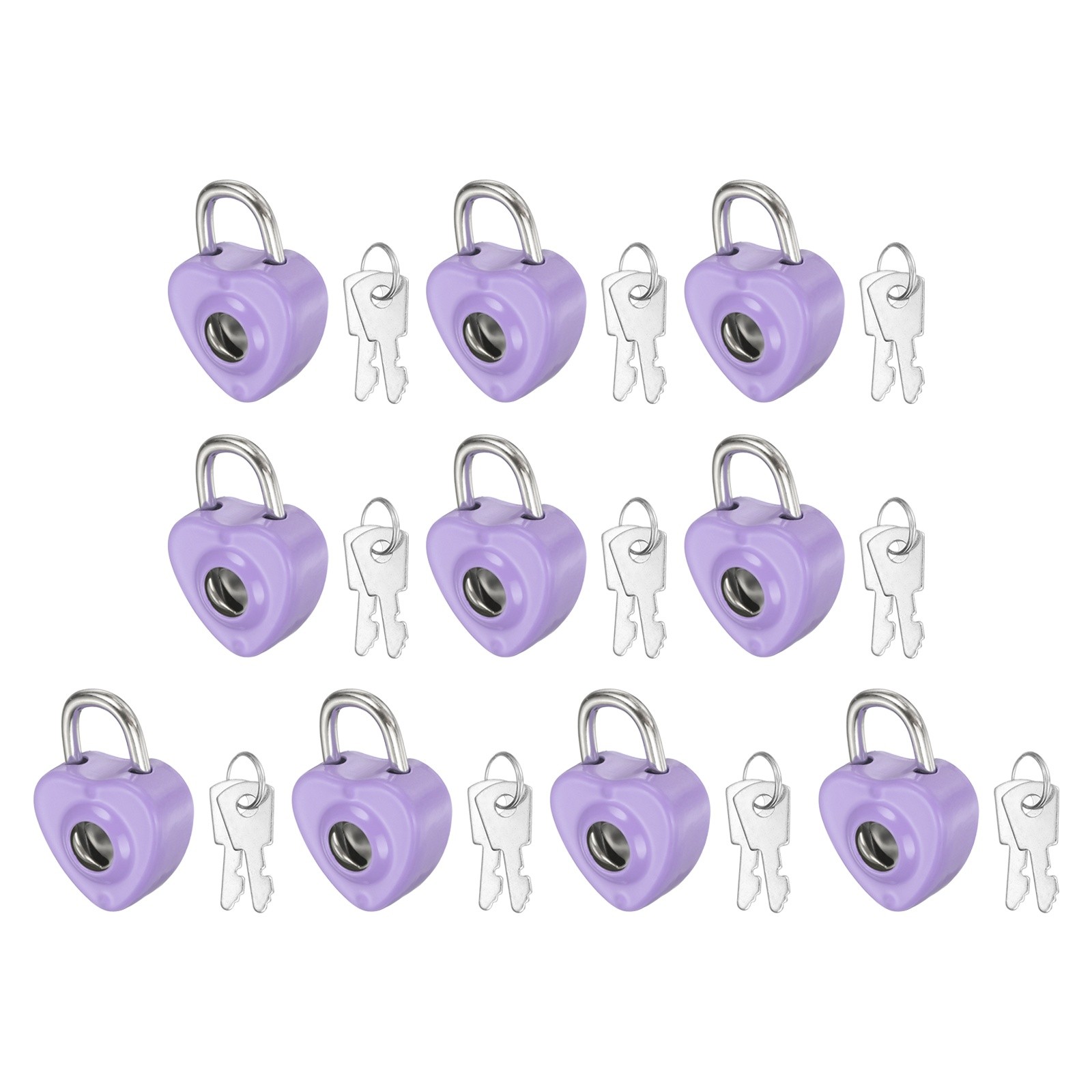 10Pcs Mini Diary Padlock, Small Heart Shaped Lock with 2 Keys Light Purple