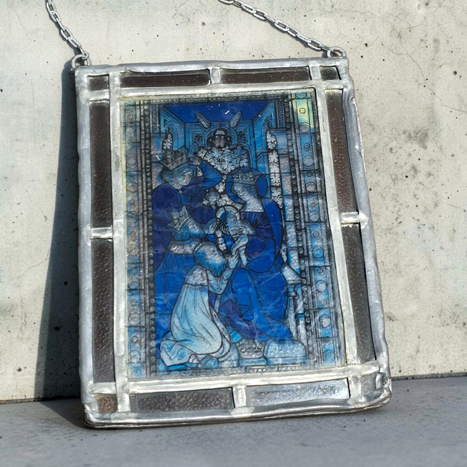 Vintage Glassmasters Stained Glass Suncatcher Adoration Of Magi Nativity 5x7