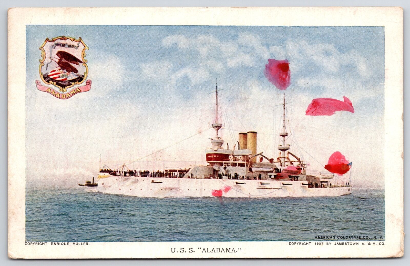1909 U.S.S. Alabama War Ship at Sea Military Navy Jamestown Exposition Postcard