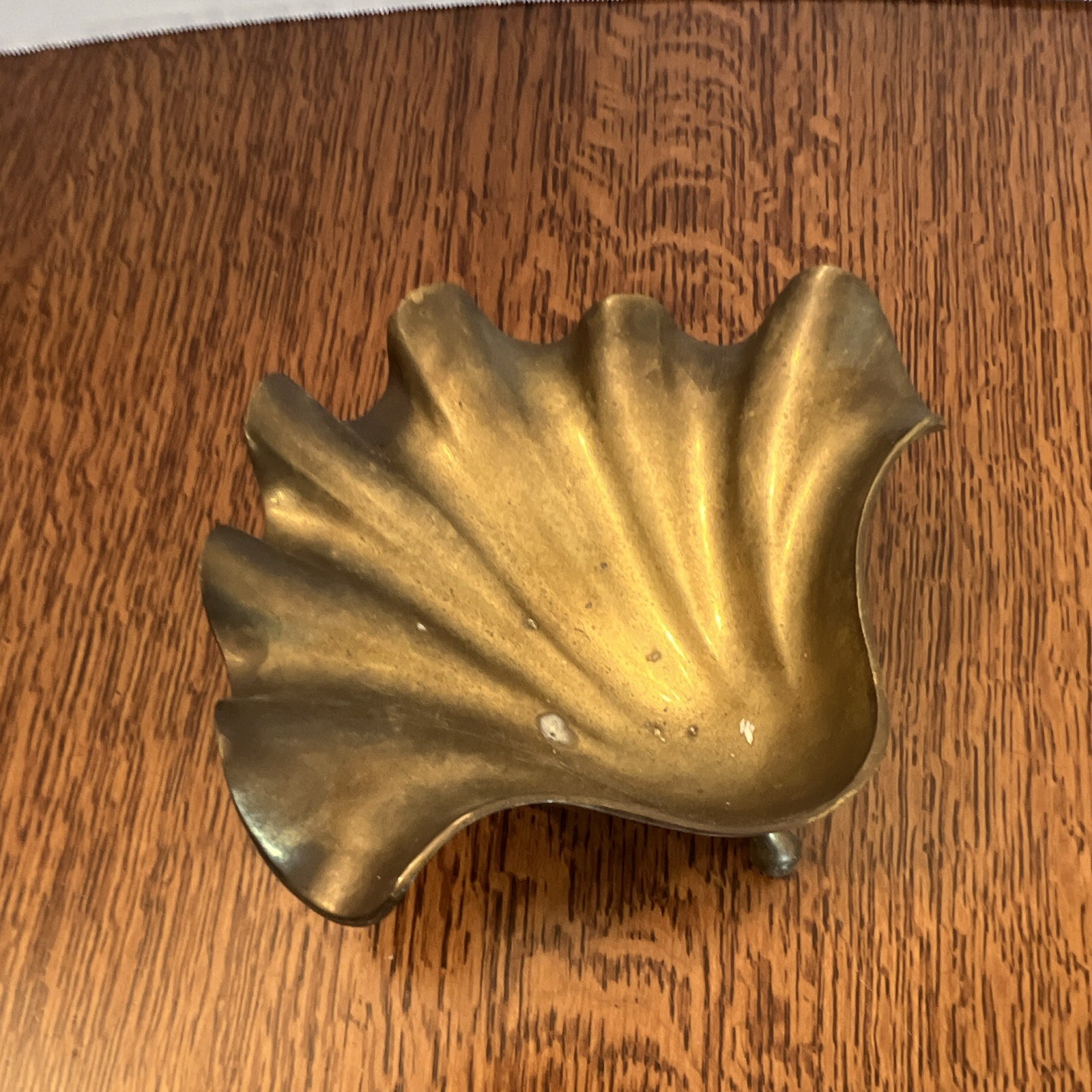 Vintage Brass Clam Shell Trinket Dish With Patina
