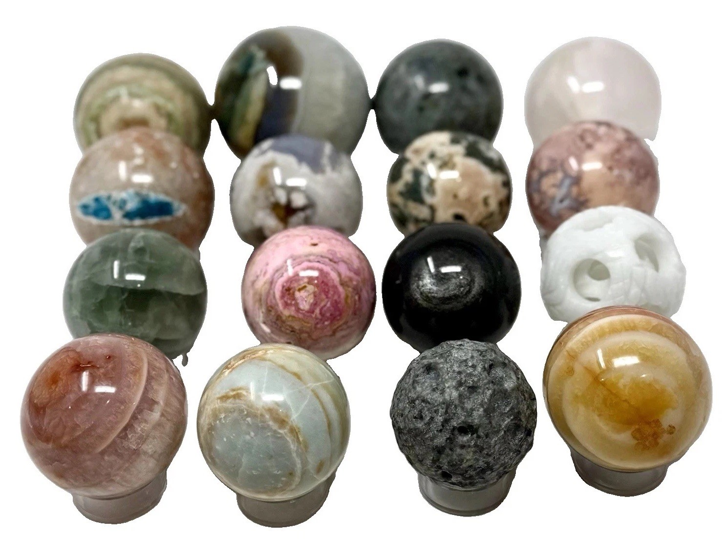 11 Lbs (5kg) Lot Of 16 Crystal Spheres 77mm-48mm Polished Mixed Materials #2