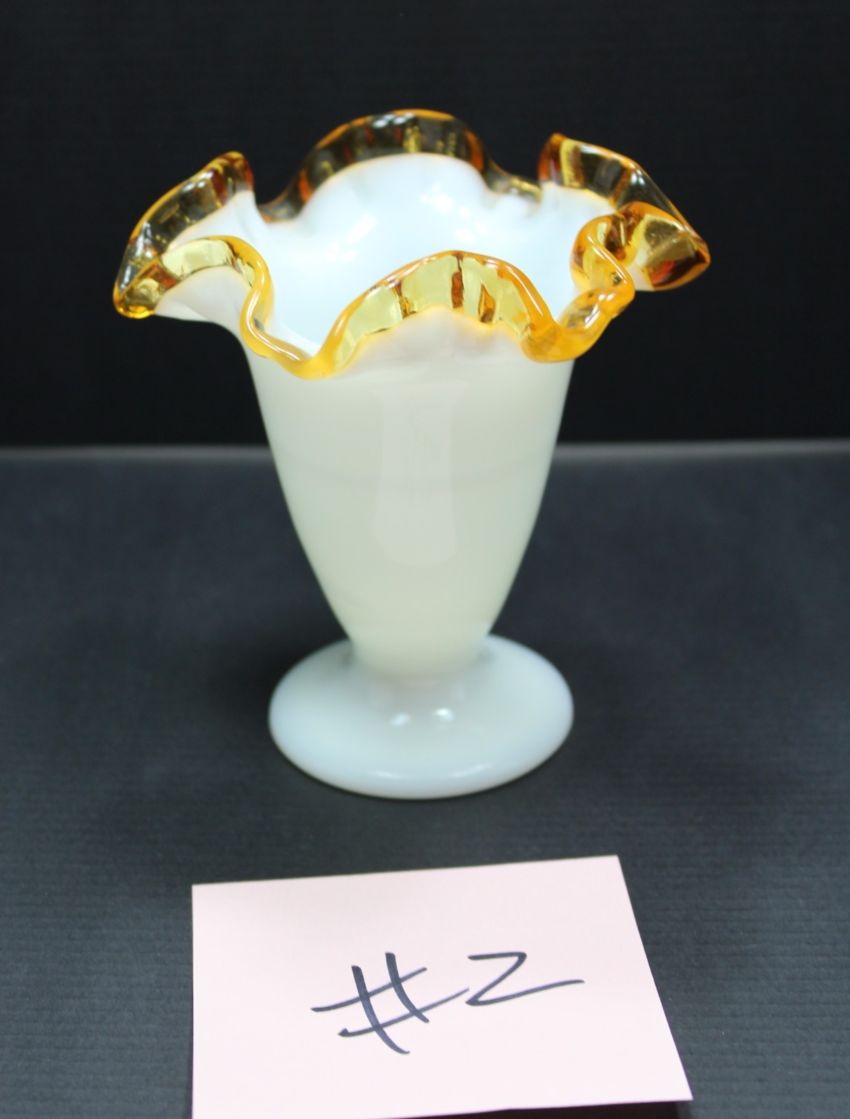 Vintage Fenton Gold /Amber Crest Ruffled Vase Footed 4 1/2” 1940s #2
