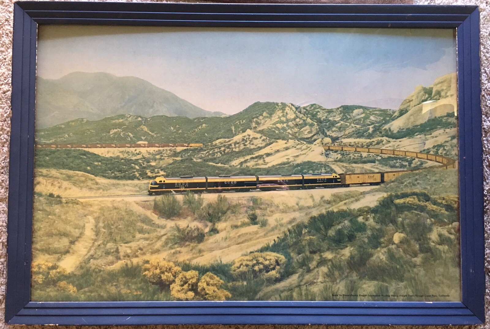 Original vintage print Santa Fe Rail Road Sullivan’s Curve Cajon Pass CA 1950’s