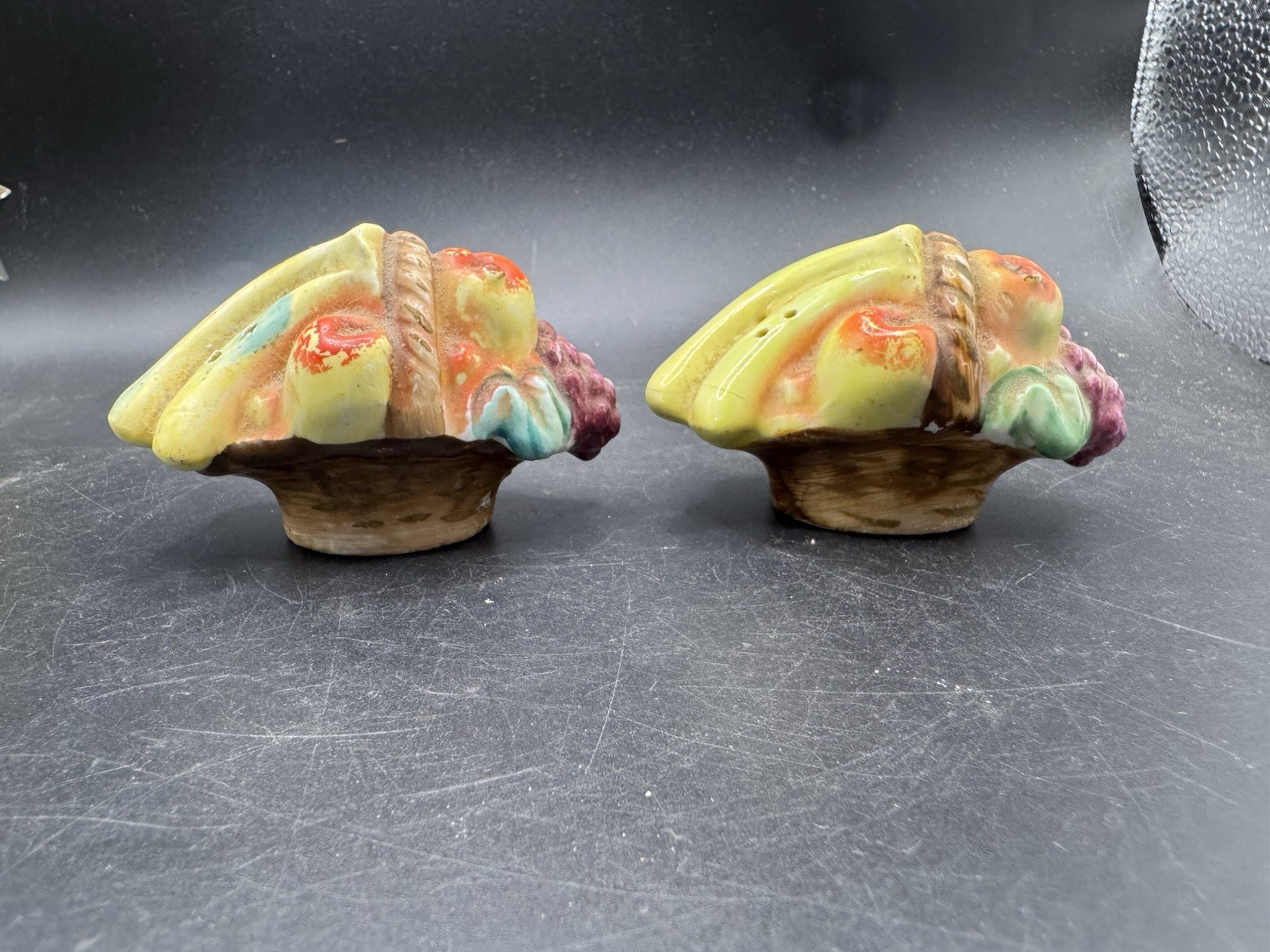 Vintage Ceramic Fruit Basket Salt & Pepper Shakers Japan Mid Century Kitsch