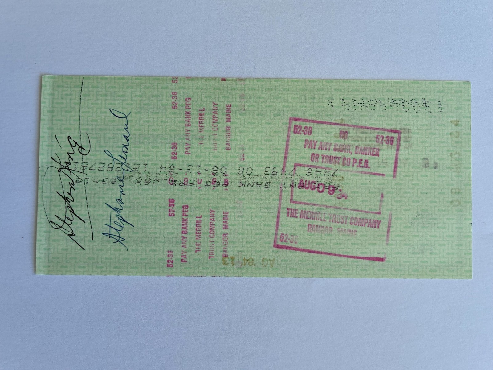STEPHEN KING SIGNED CHECK. ONE OF A KIND ITEM