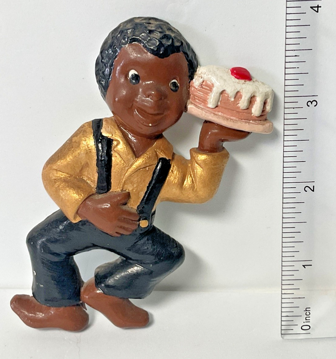 VTG 1996 Busy Bea Hand Painted African American Boy Figurine Cake Fridge Magnet