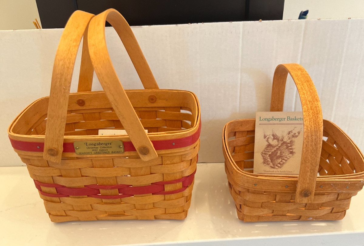 Vintage 1990 Longaberger Baskets, Lot of 2, 1 is marked Christmas 1992 edition