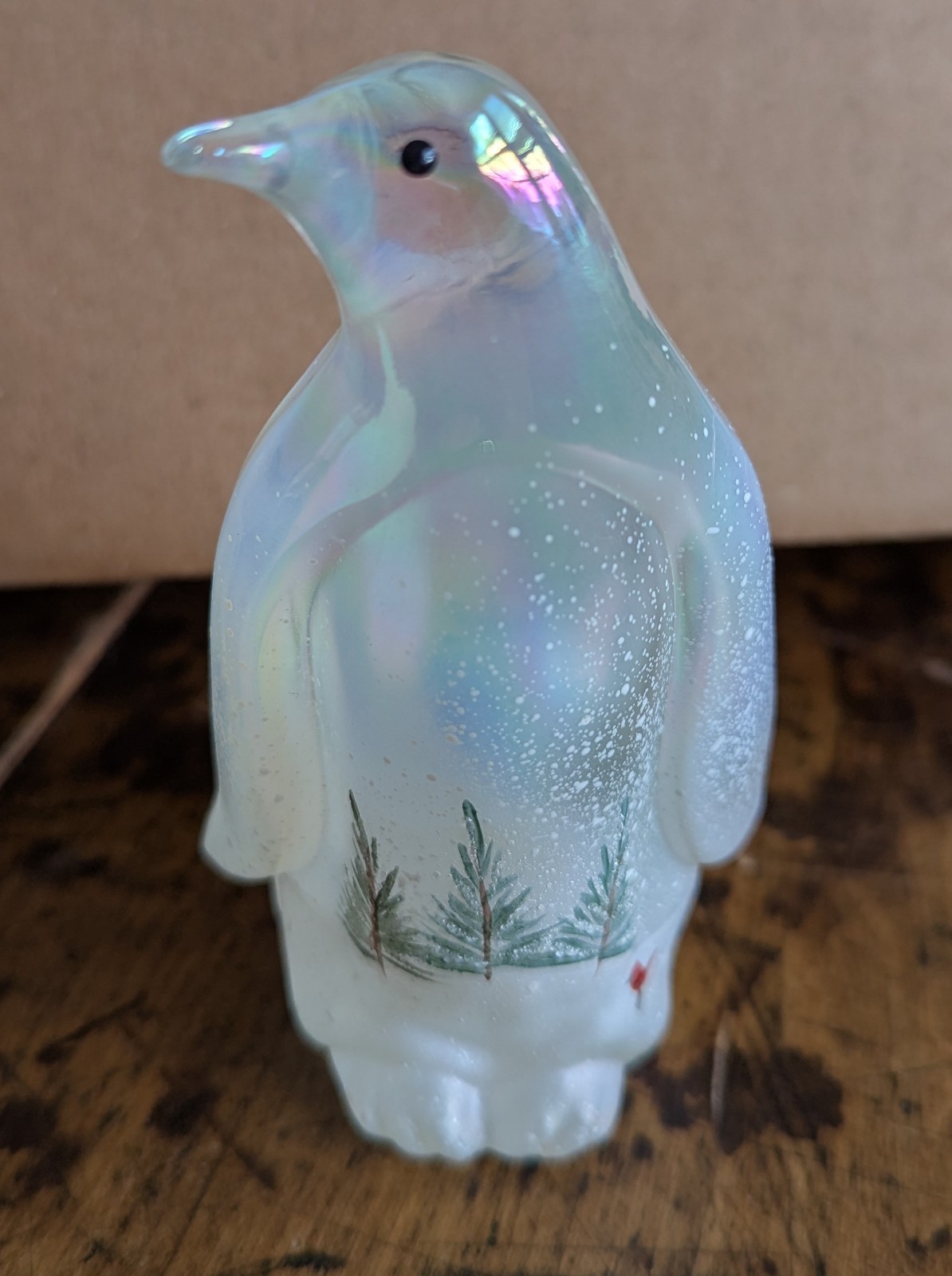 Fenton Christmas Penguin 95th Anniversary Woodland Frost Hand Painted & Signed