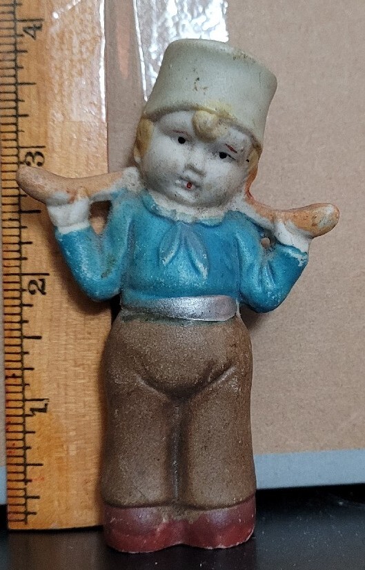 Vintage BOY CARRYING MILK OR WATER CERAMIC BISQUE figurine MADE IN JAPAN Vintage BOY CARRYING MILK OR WATER CERAMIC BISQUE figurine MADE IN JAPAN