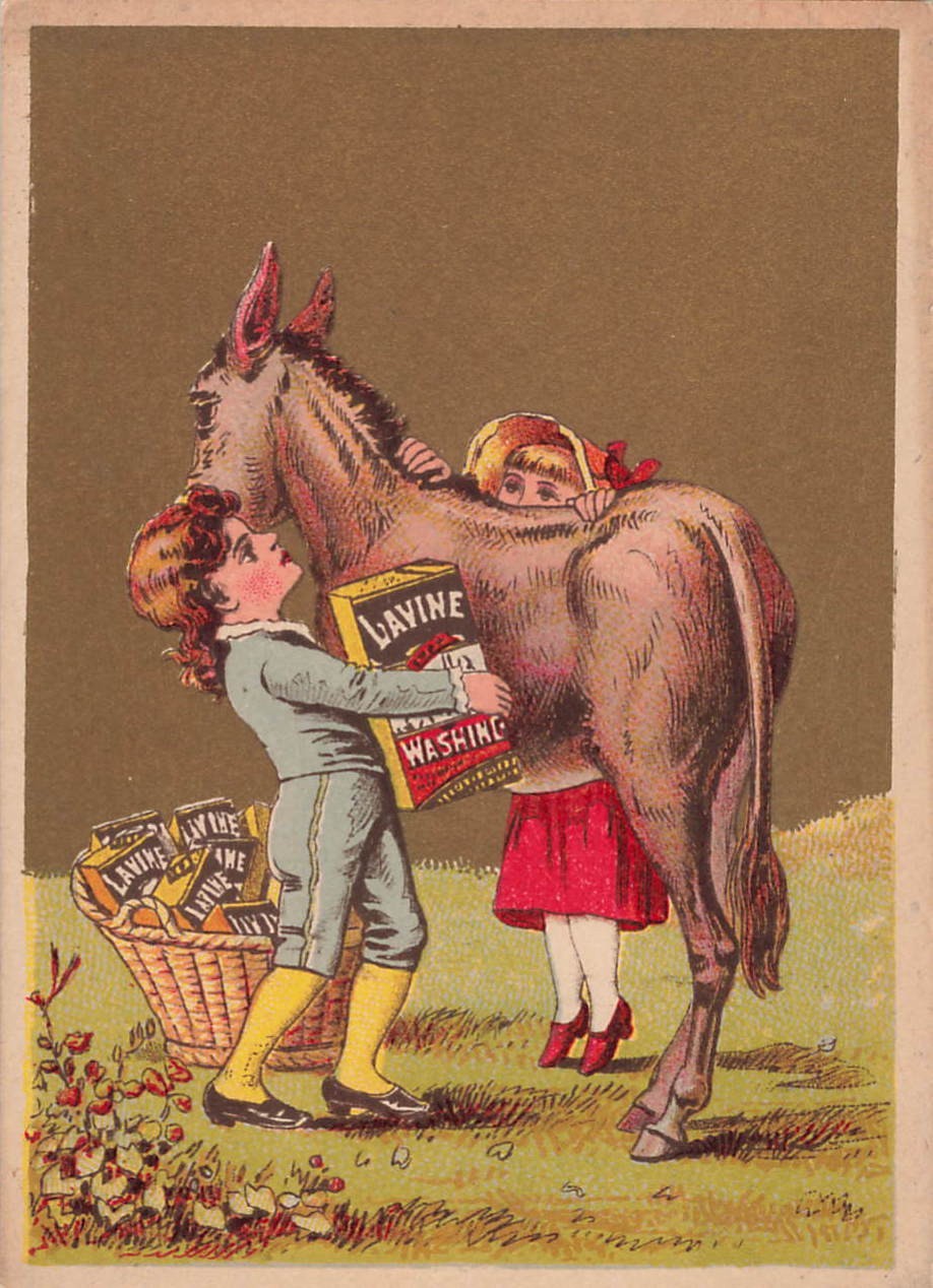 Antique Hartford Chemical Company Lavine For Washing Kids With Donkey Trade Card