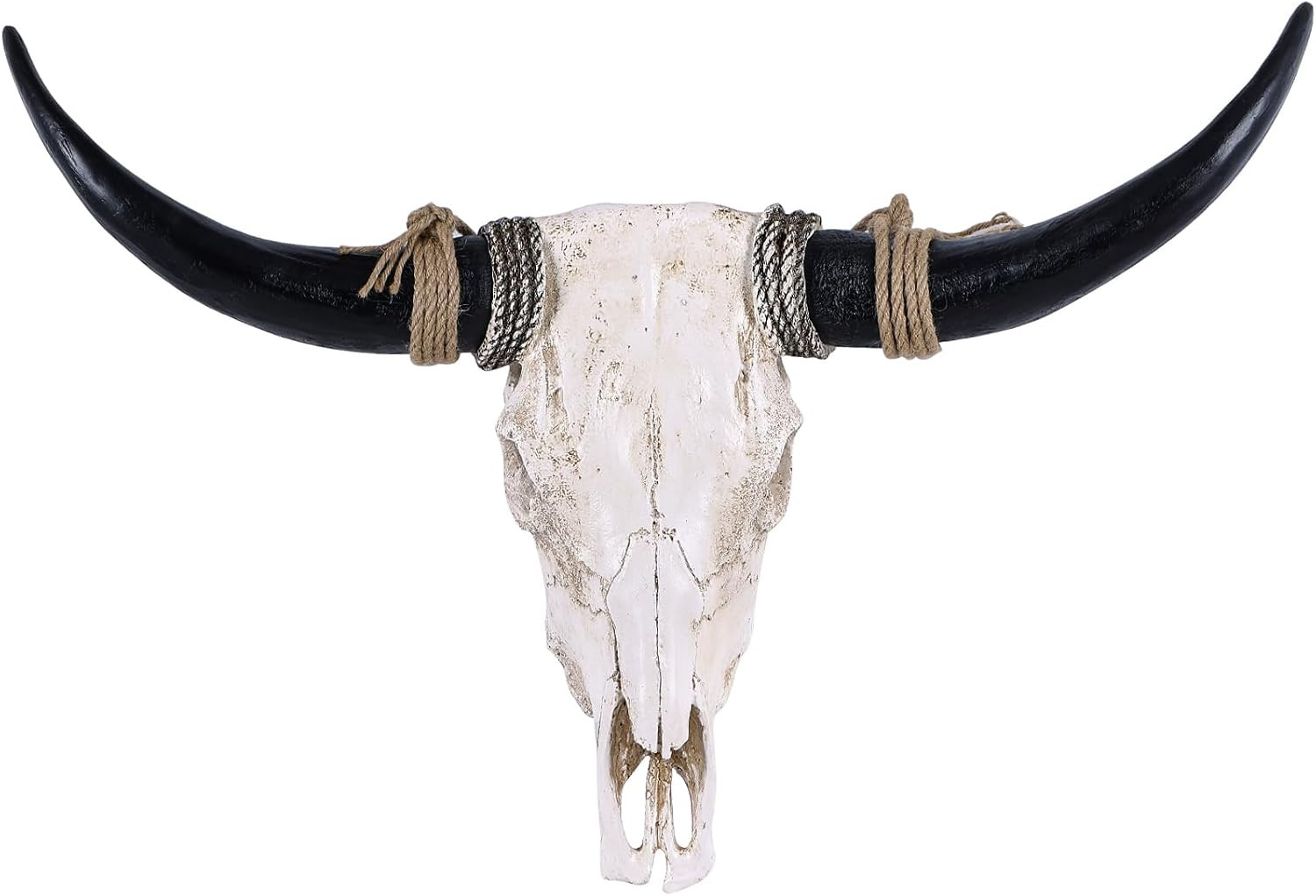31-Inch Resin Longhorn-Inspired Cow Skull Wall Decor, Antique Bull Head