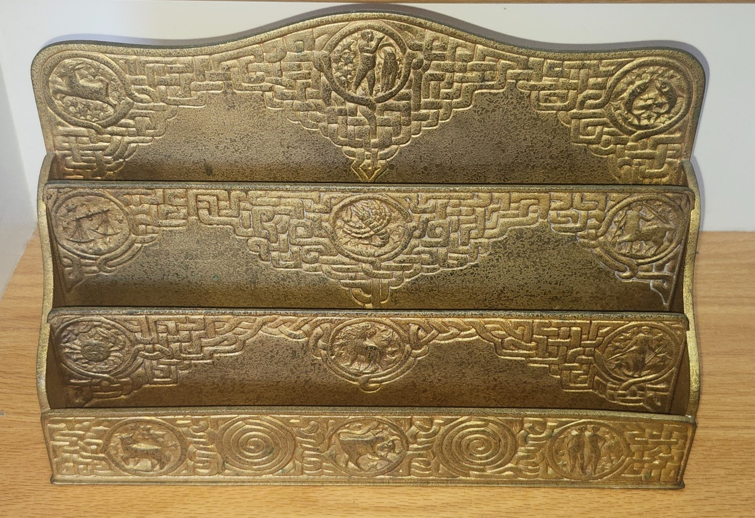 Antique Tiffany Studios Zodiac Pattern 4-Tier 3-Slot Letter Rack Holder - #1030 Antique Tiffany Studios Zodiac Pattern 4-Tier 3-Slot Letter Rack Holder - #1030