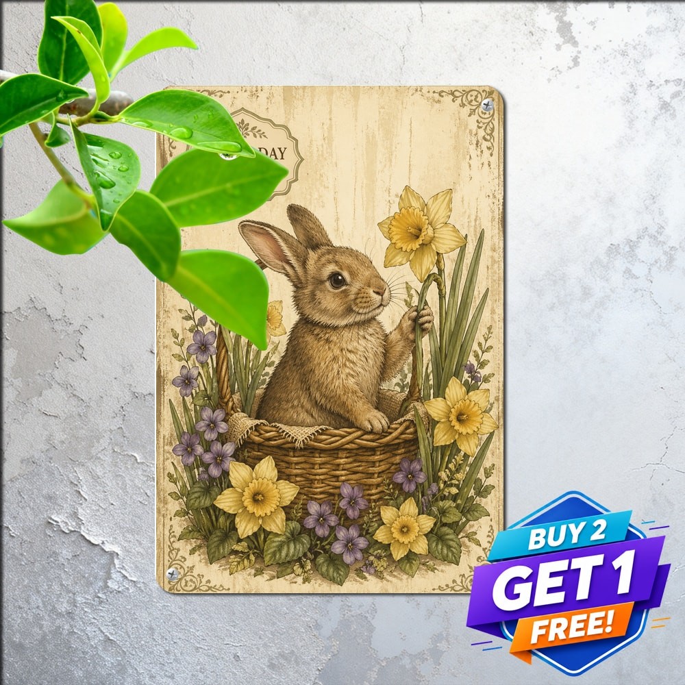 Holiday Spring Metal Wall Art Sign Easter Rabbit Country Porch Tin Plaque