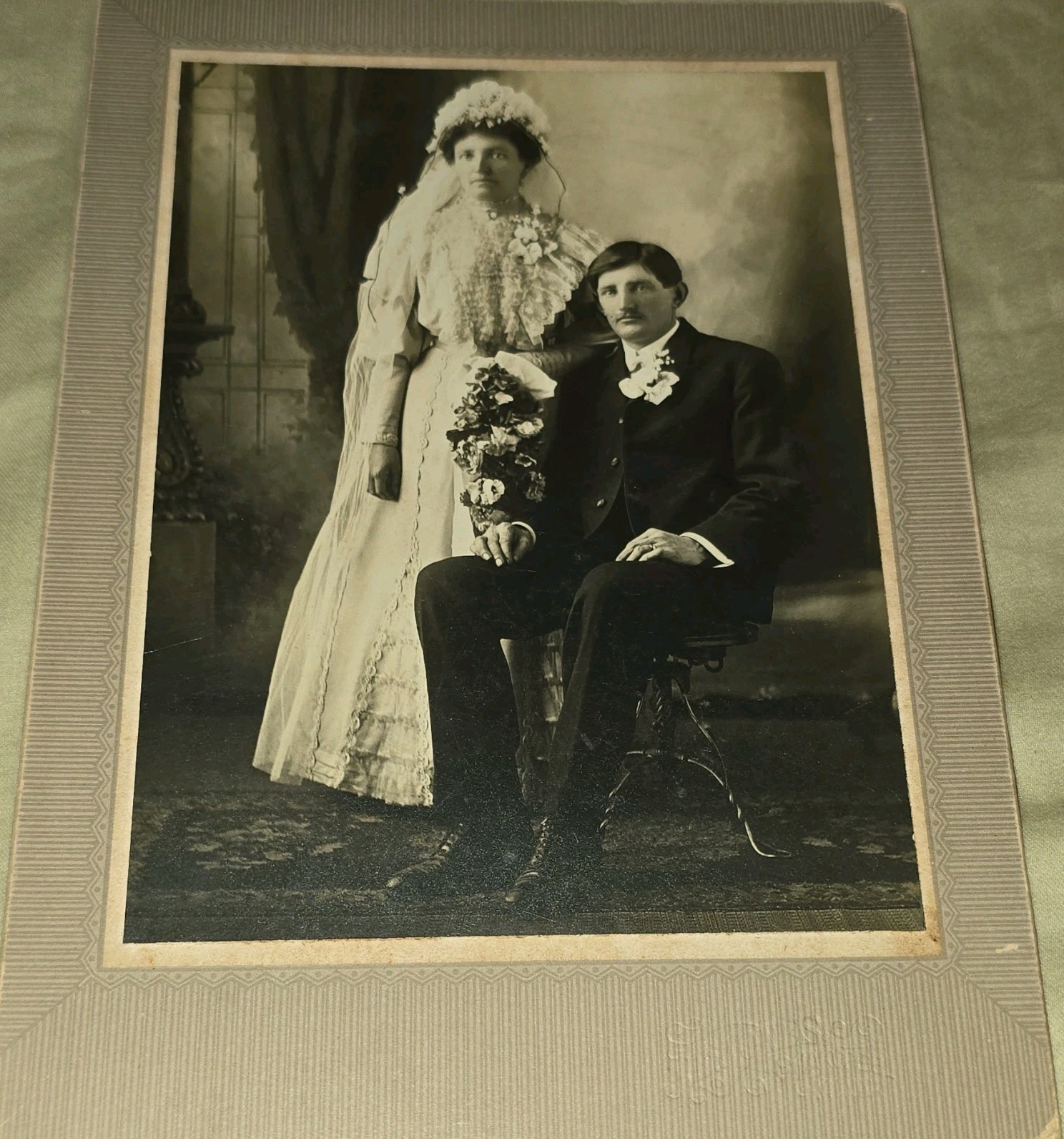 Antique 1900s Wedding Cabinet Card Photo Bill Schultz Shakopee MN JB Jones & Co