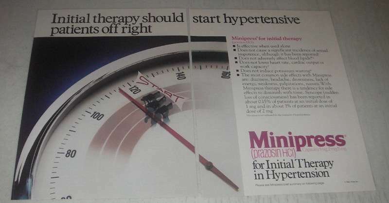 1985 Pfizer Minipress Ad - Therapy should start hypertensive patients off right