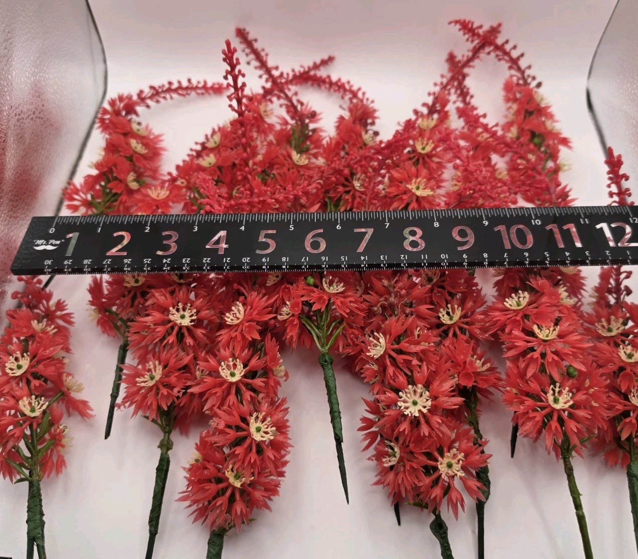 19 VTG Mid Century Plastic Flowers Lot Red Spike Flower Larkspur Delphinium ? 