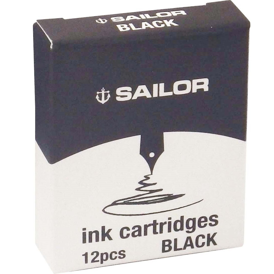 Sailor Jentle Black Ink Cartridge 12 Count Refill for Fountain Pens