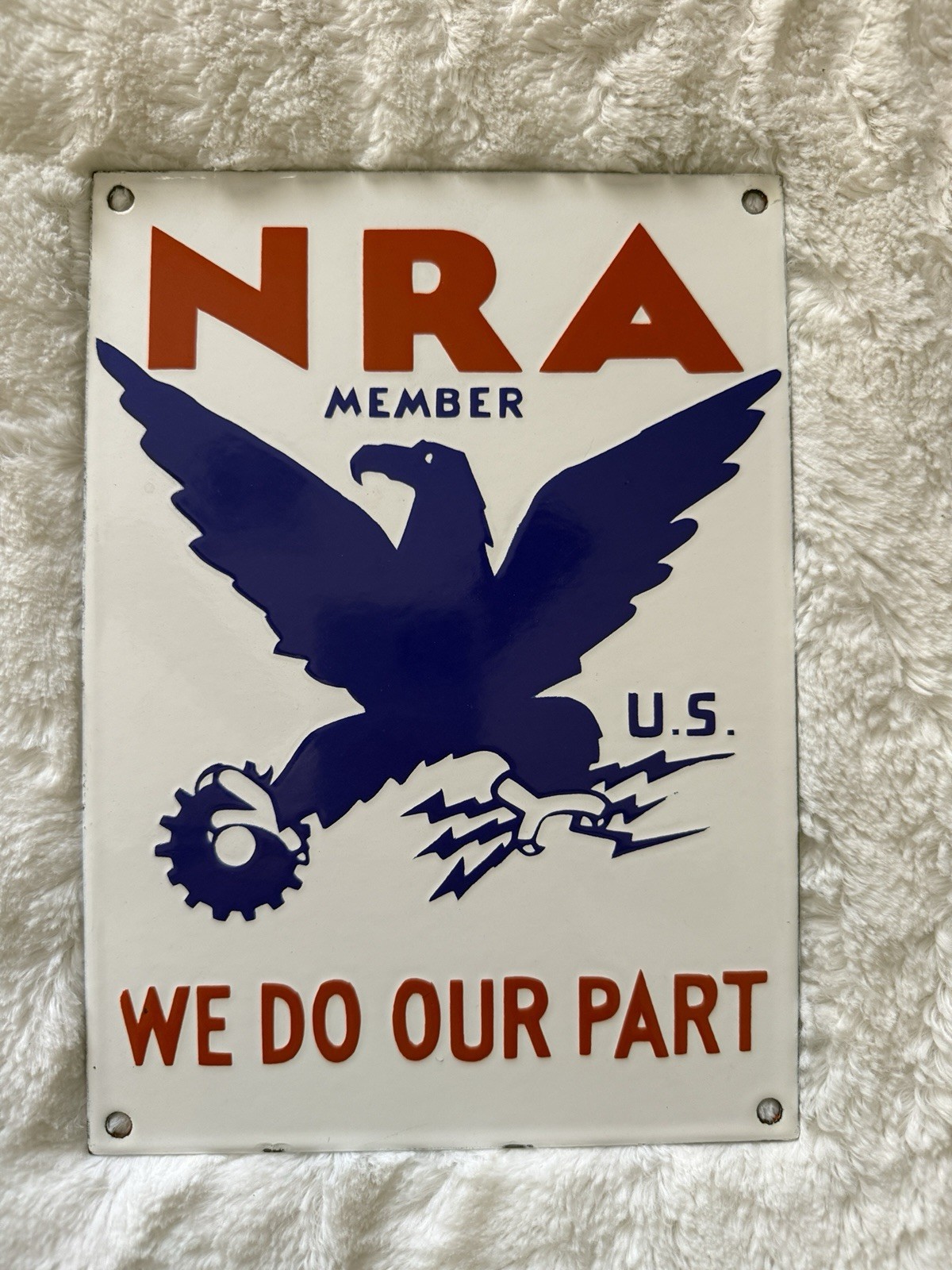 VINTAGE NRA NATIONAL RECOVERY ACT ROOSEVELT PORCELAIN METAL GAS & OIL PUMP SIGN