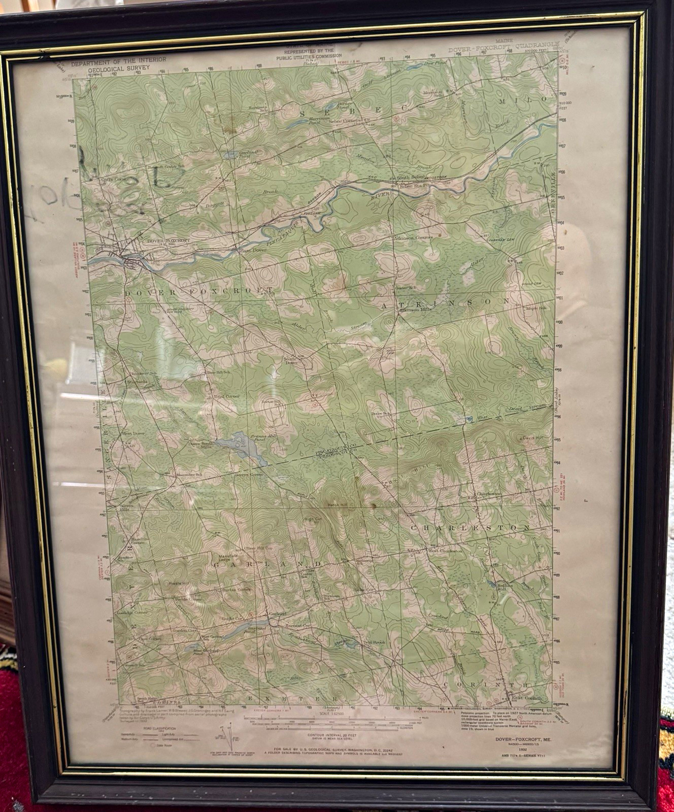 USGS Framed Topographic Map Dover-Foxcroft, ME Quadrangle 1932