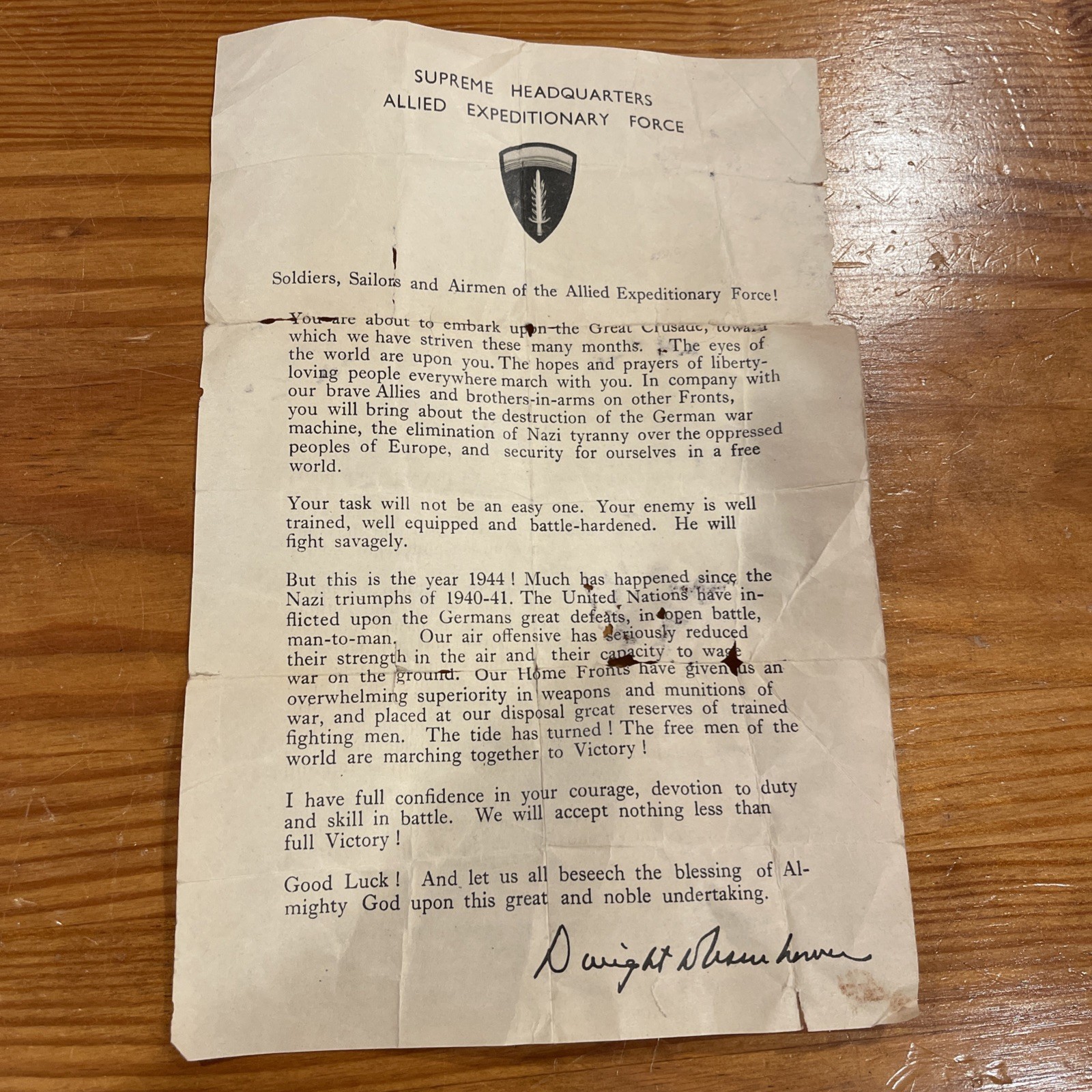 Original SHAEF WWII D-Day Eisenhower Letter Leaflet Normandy June 6, 1944 Original SHAEF WWII D-Day Eisenhower Letter Leaflet Normandy June 6, 1944
