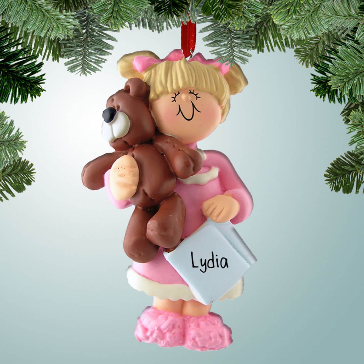 Personalized Girl Holding Teddy Bear - Blonde Hair
