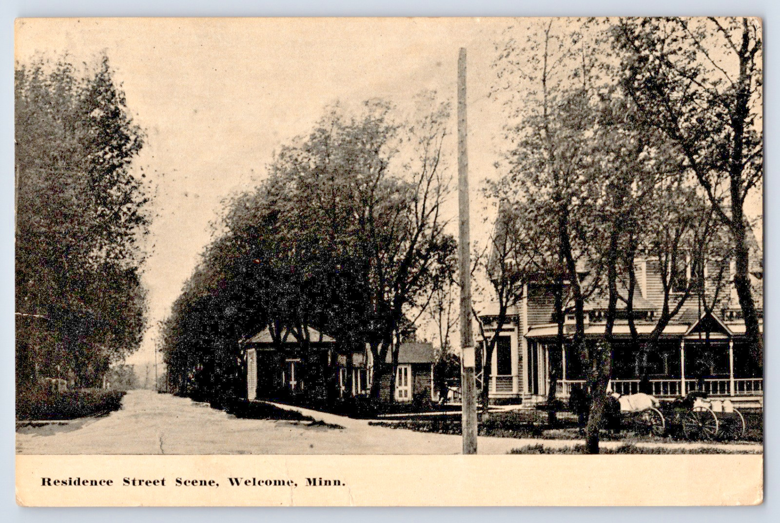Welcome MN Minnesota Residence Street Scene House Horses Wagon 1910s Postcard