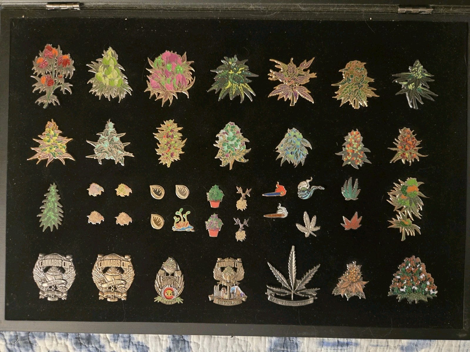 41 Cannabis Pin Lot in Display Case rare high times cup limited pins