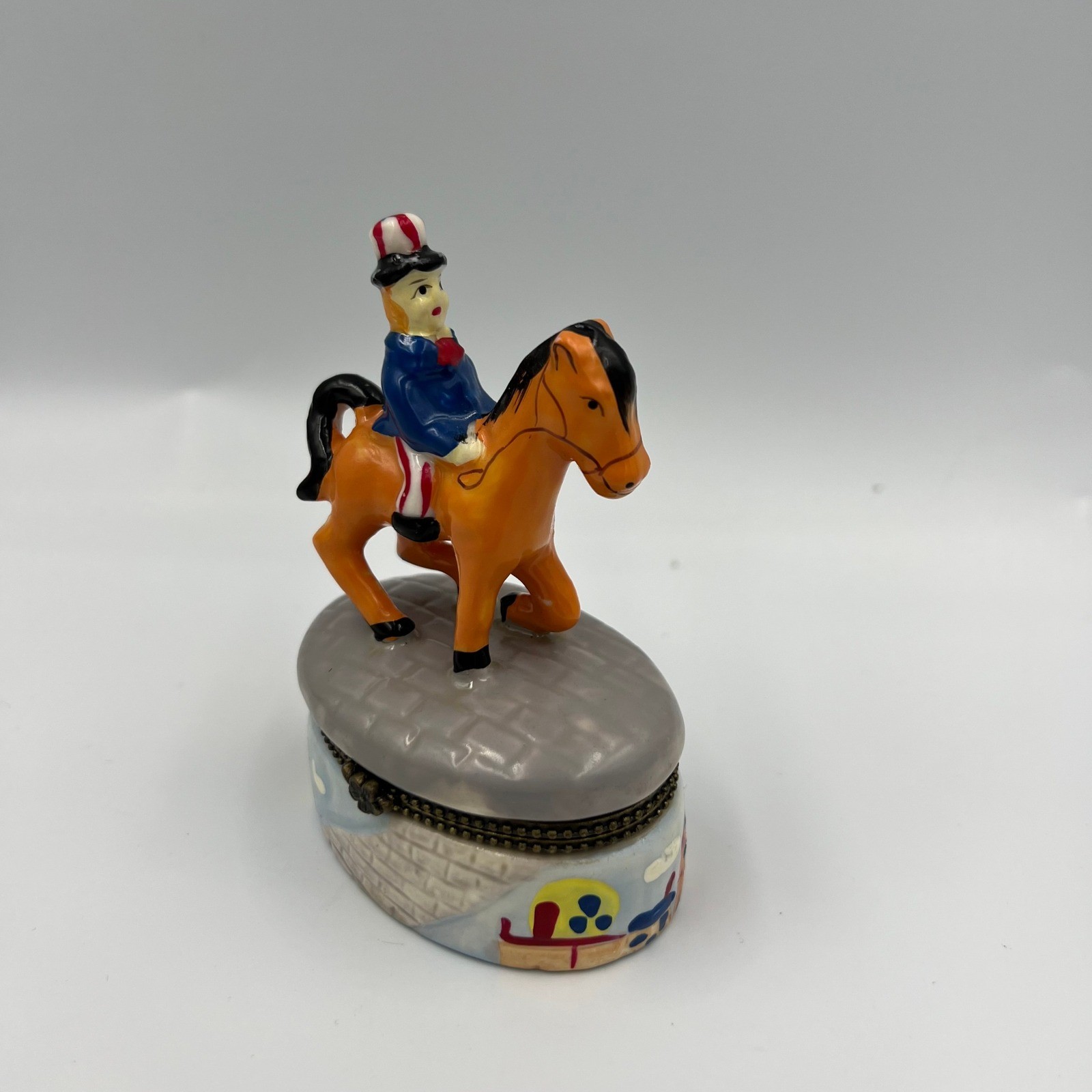 Vintage Uncle Sam Ceramic Trinket Box Americana Patriotic Jewelry Box Horse