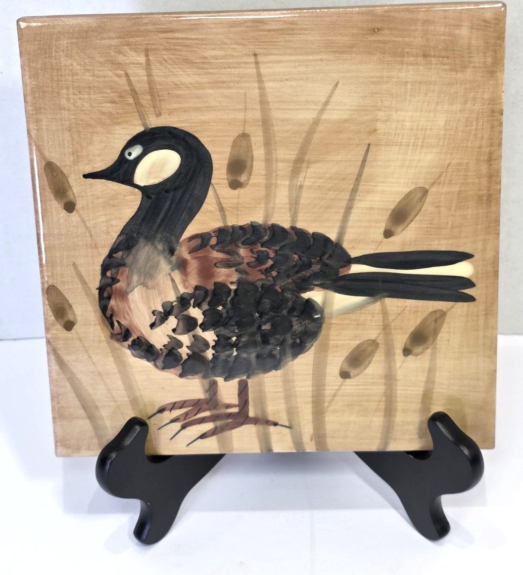 Marco e Cristina Hand Painted Italian Tile Duck Water Fowl Cattails 8\