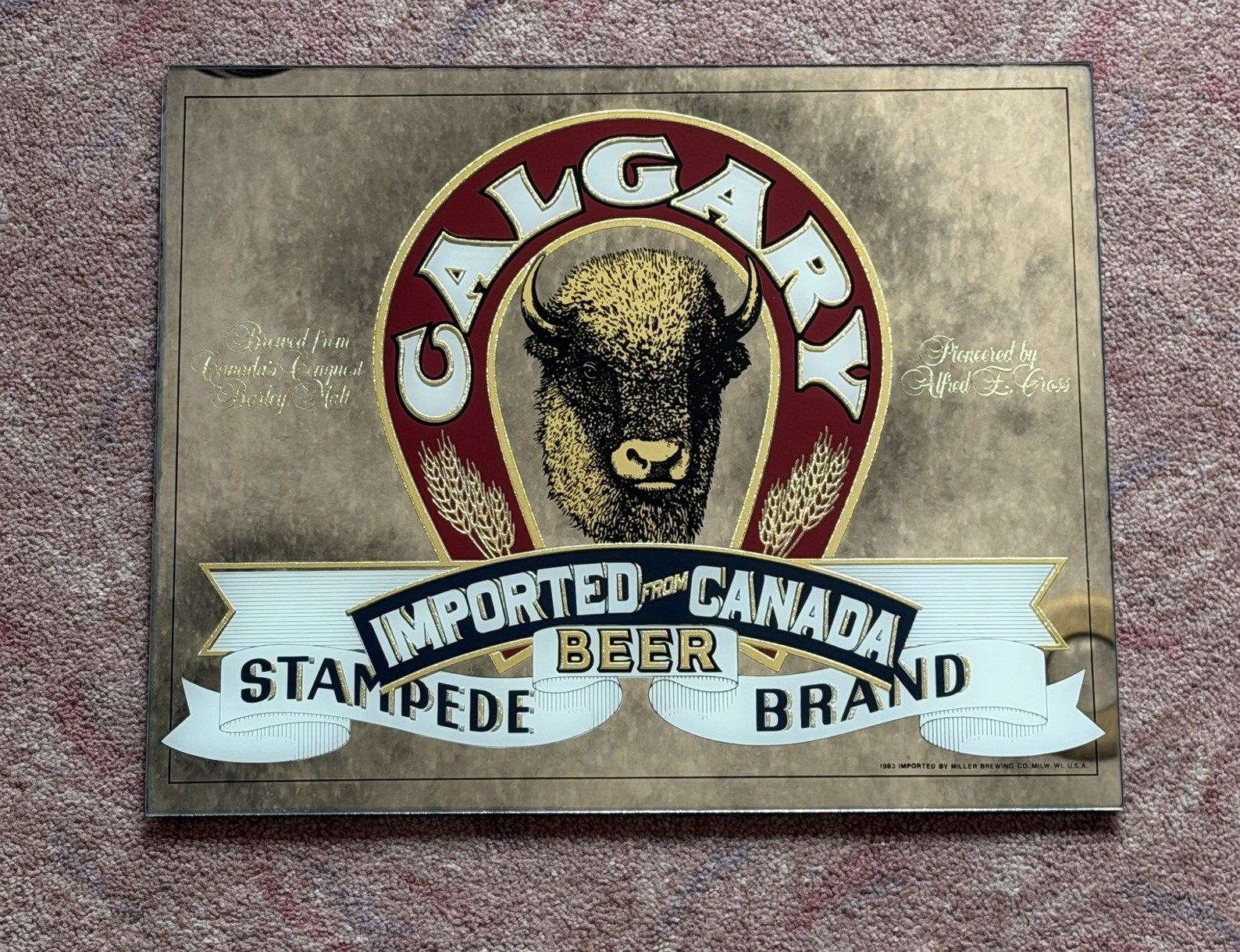 Vintage 1983 Calgary Beer Mirror Stampede Brand Imported From Canada