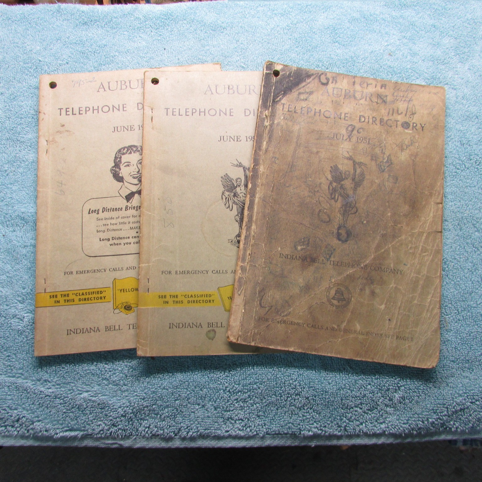 Vintage Auburn Ind.  Telephone Books  (3)  1951, 53, 55