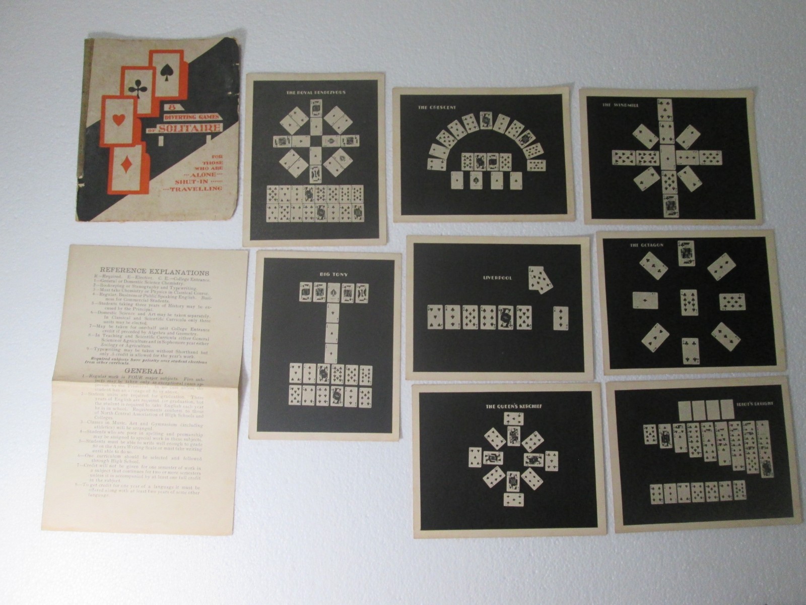 Vintage 8 Diverting Games Of Solitaire Cards The P. F. Volland Co. Circa 1920\'s