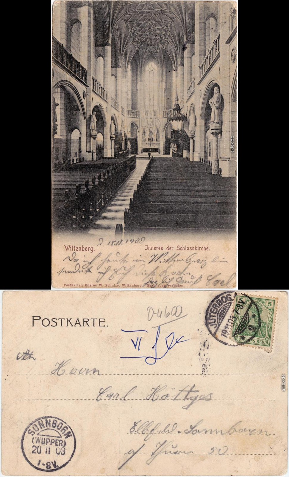 Postcard Lutherstadt Wittenberg interior of the castle church 1903