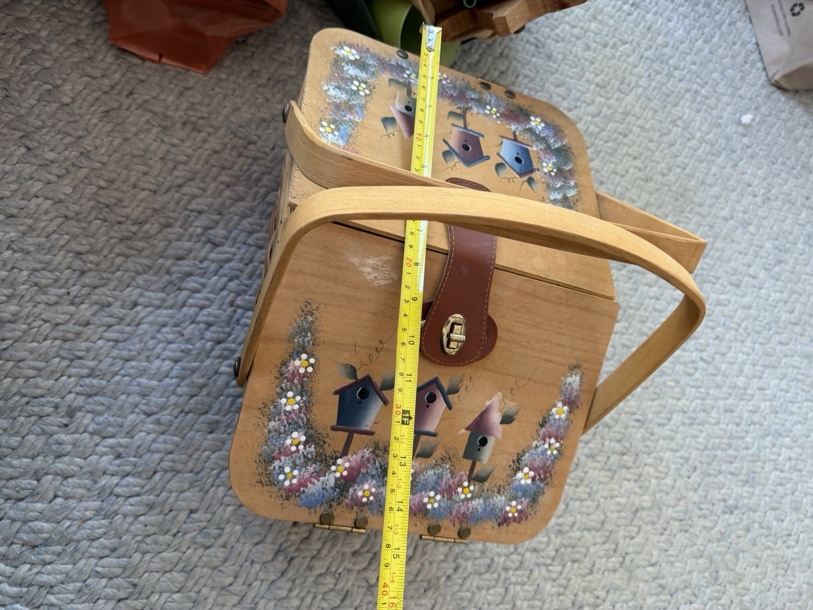 Vintage Kenyield Hand Painted Pie Carrier Picnic Basket 15,5x10x9\ Vintage Kenyield Hand Painted Pie Carrier Picnic Basket 15,5x10x9\