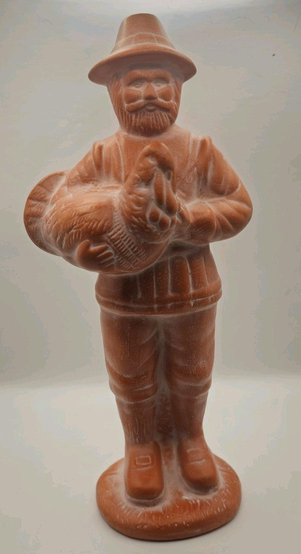 VTG Thanksgiving Pilgrim Figurine. Man Holding Turkey. Ceramic.