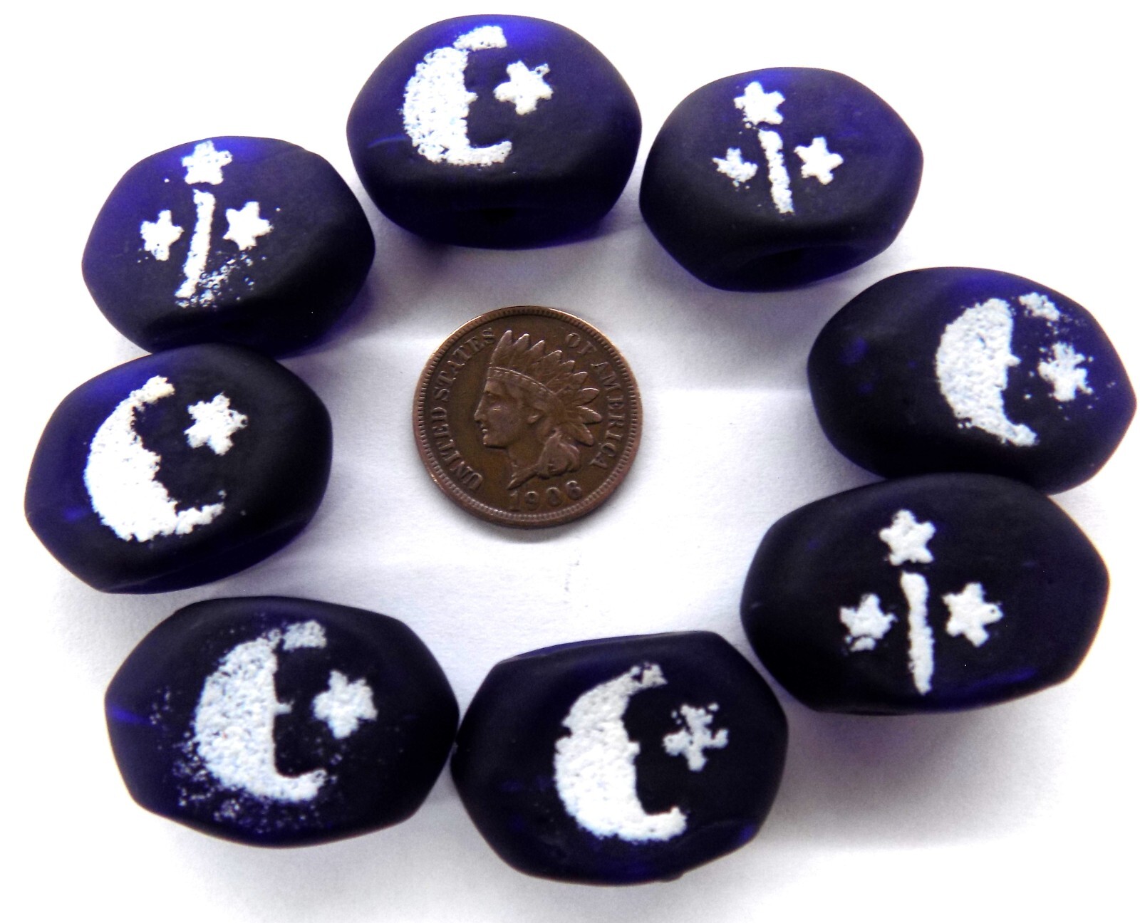 10 Pc RARE Cobalt  Man on the Moon African Trade Bead's #57 Read More