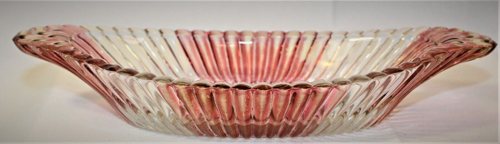Jeanette Relish Dish Cranberry Pink and Clear 9\