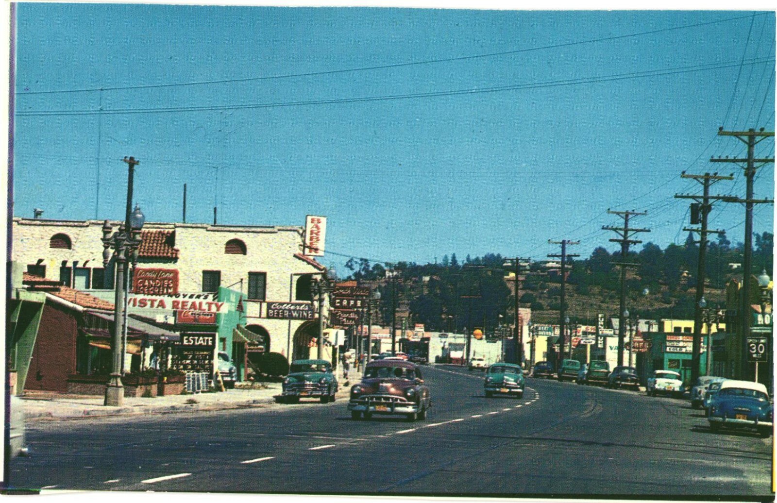 Vista California Street Scene Vintage Cars Chrome Postcard 1950s Unused