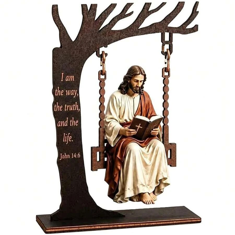 Christian Jesus Swing Ornament John 14:6 Bible Verse Faith Home Desk Decor